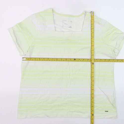Dash Women's Green Striped Square Neck T-Shirt Size 20