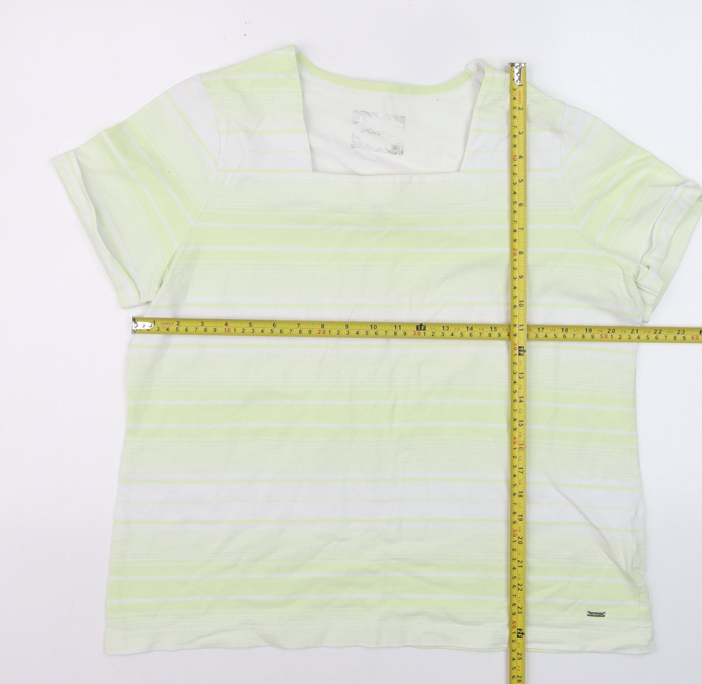 Dash Women's Green Striped Square Neck T-Shirt Size 20