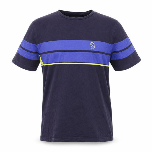 LUKE Boys Blue Colourblock Crew Neck Cotton T-Shirt Size Small