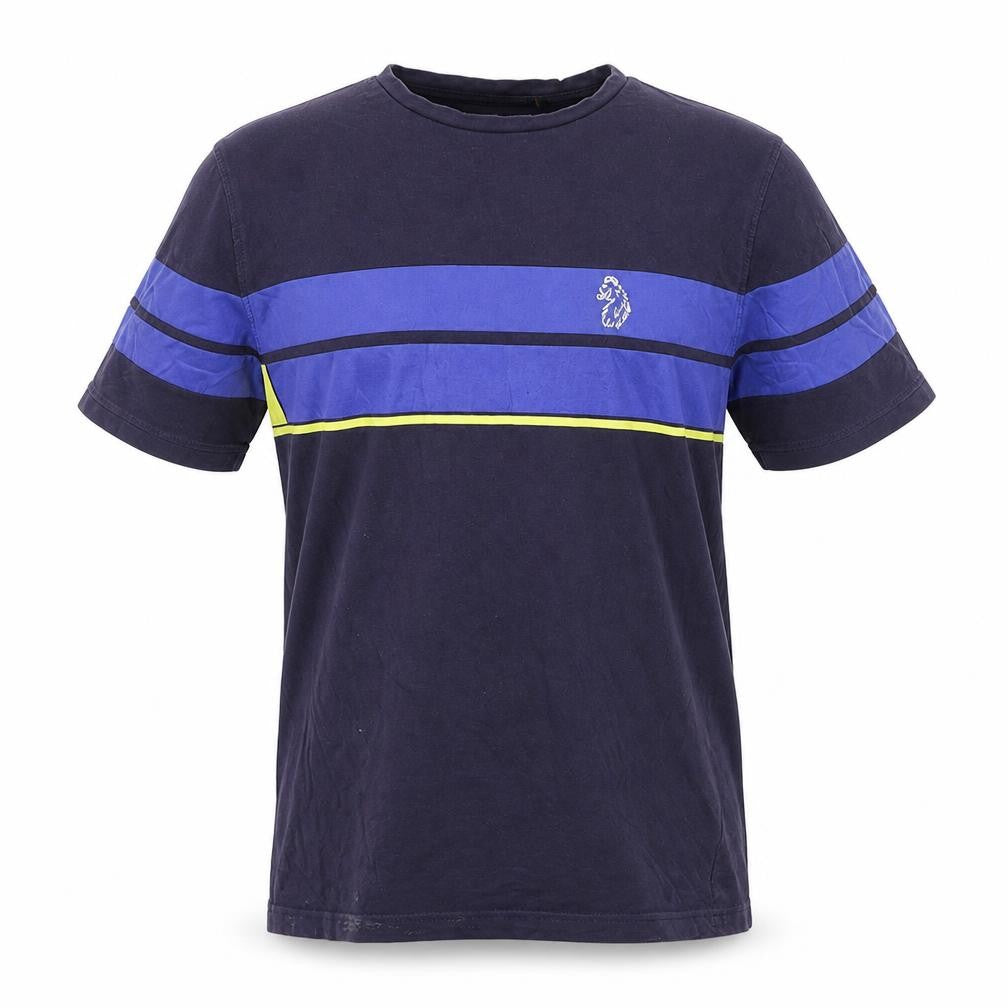LUKE Boys Blue Colourblock Crew Neck Cotton T-Shirt Size Small