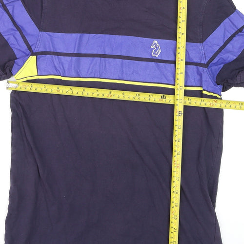 LUKE Boys Blue Colourblock Crew Neck Cotton T-Shirt Size Small