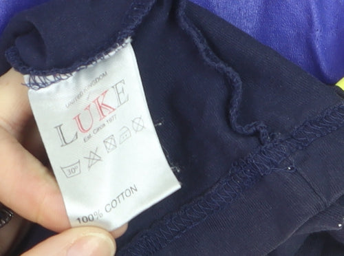 LUKE Boys Blue Colourblock Crew Neck Cotton T-Shirt Size Small