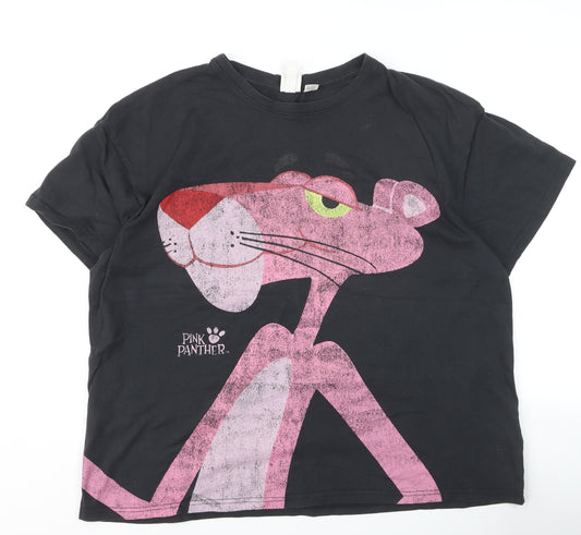 H&M Women Black Pink Panther Graphic Cotton T-Shirt XL