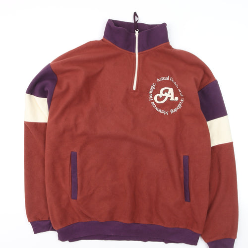 ASOS DESIGN Men's Brown Fleece 1/4 Zip Sweatshirt Size L