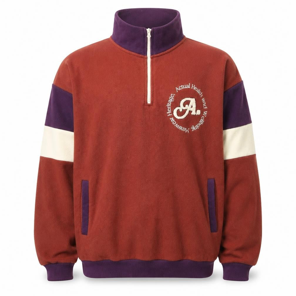Front view of ASOS DESIGN Men's Brown Fleece 1/4 Zip Sweatshirt, size L