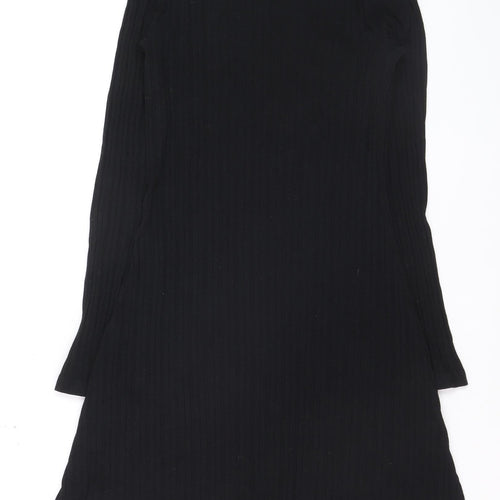 Zara Women Black Knit Long Sleeve Knee Length Sweater Dress M