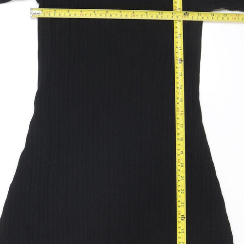 Zara Women Black Knit Long Sleeve Knee Length Sweater Dress M
