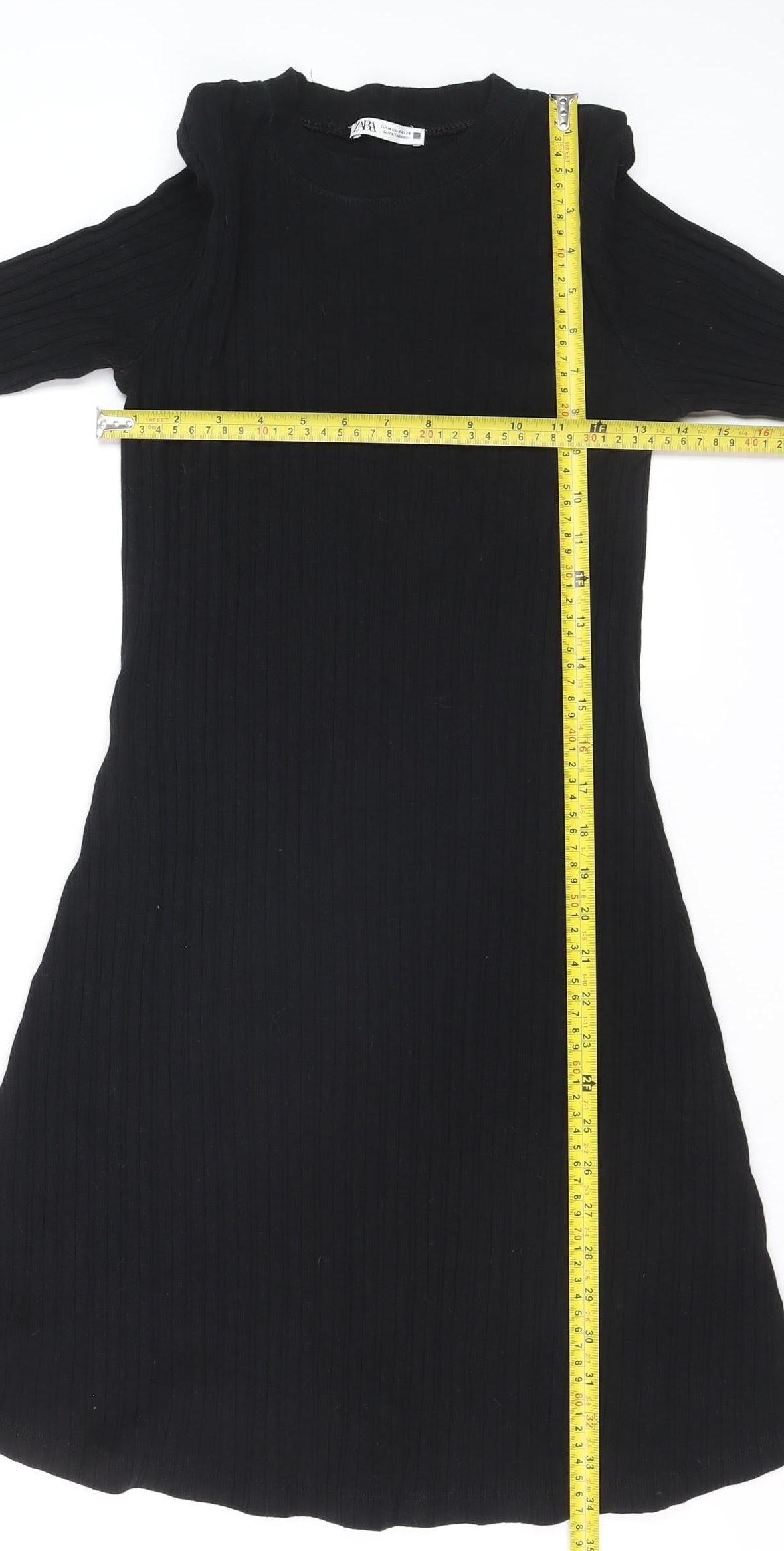 Zara Women Black Knit Long Sleeve Knee Length Sweater Dress M