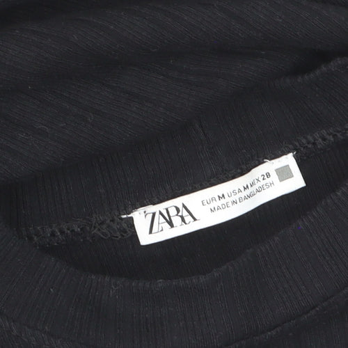 Zara Women Black Knit Long Sleeve Knee Length Sweater Dress M