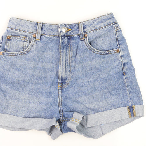H&M Women’s Blue Denim Mom Shorts Size 6 High Waist Cuffed Casual