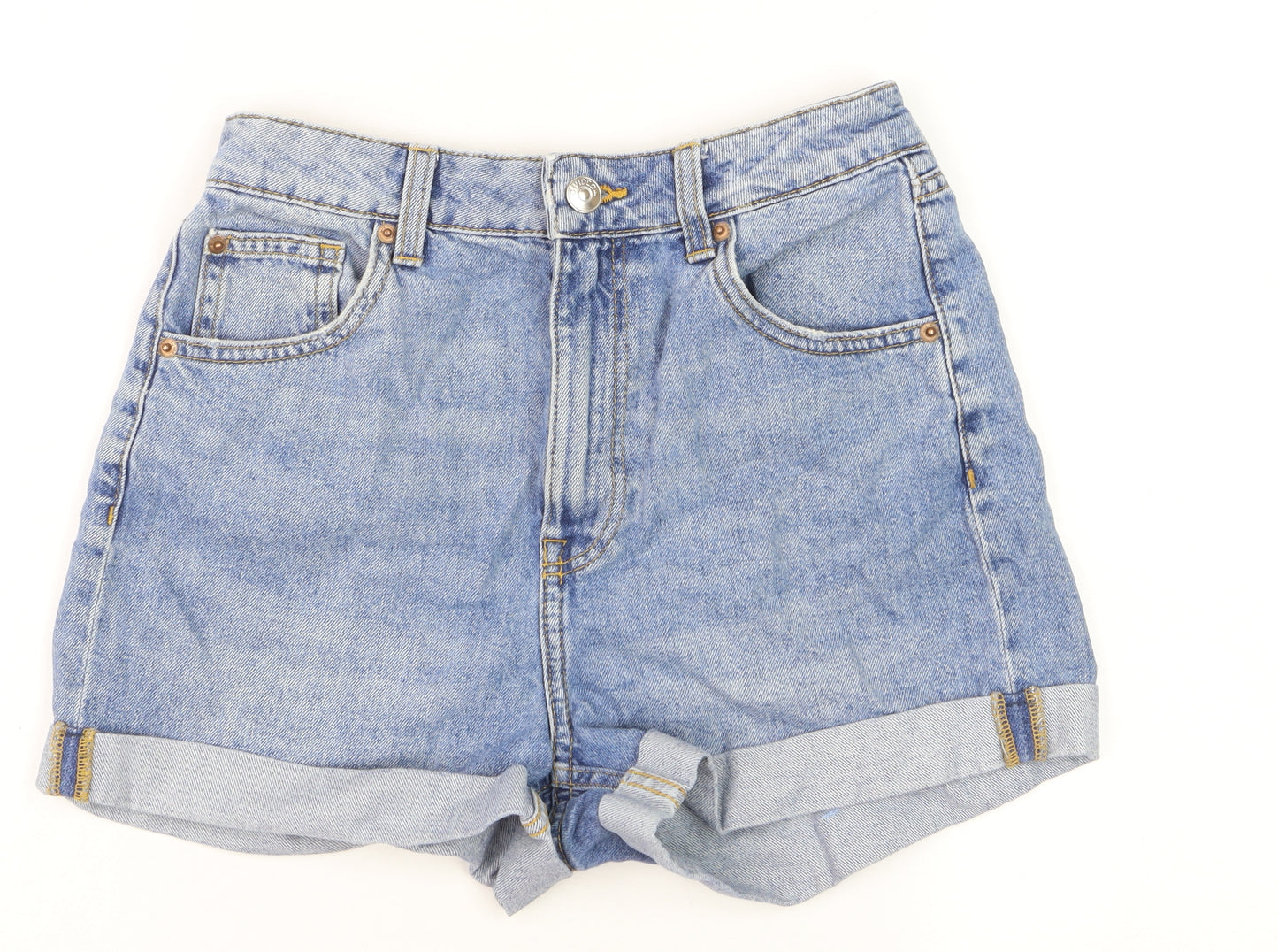 H&M Women’s Blue Denim Mom Shorts Size 6 High Waist Cuffed Casual