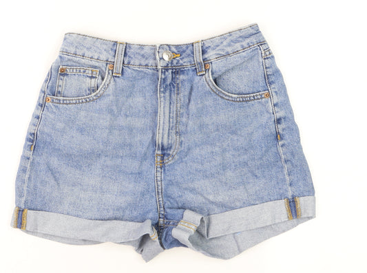 H&M Women’s Blue Denim Mom Shorts Size 6 High Waist Cuffed Casual