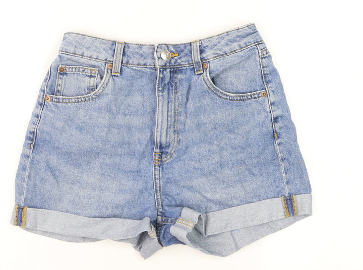 H&M Women’s Blue Denim Mom Shorts Size 6 High Waist Cuffed Casual