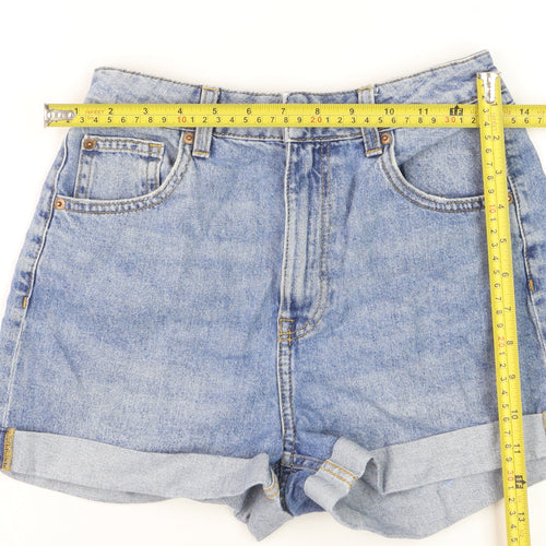H&M Women’s Blue Denim Mom Shorts Size 6 High Waist Cuffed Casual