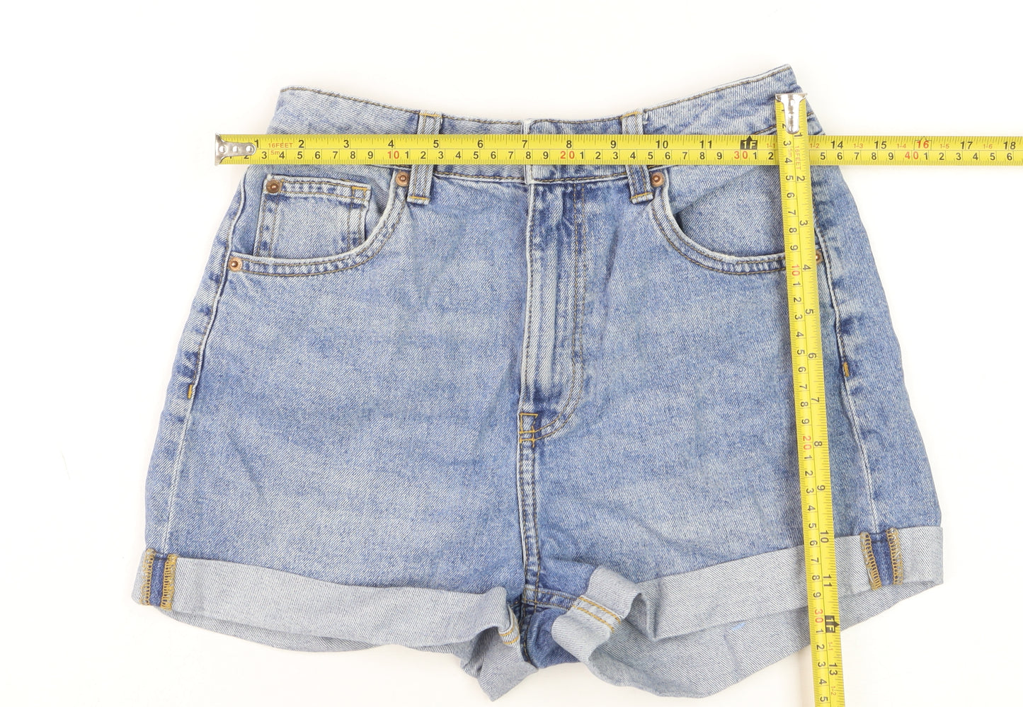 H&M Women’s Blue Denim Mom Shorts Size 6 High Waist Cuffed Casual