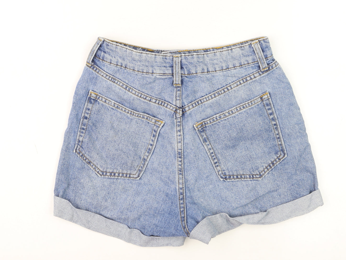 H&M Women’s Blue Denim Mom Shorts Size 6 High Waist Cuffed Casual