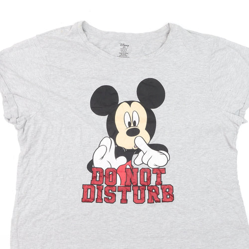 Disney Women's Grey Mickey Mouse Graphic T-Shirt XL Casual Cotton Top