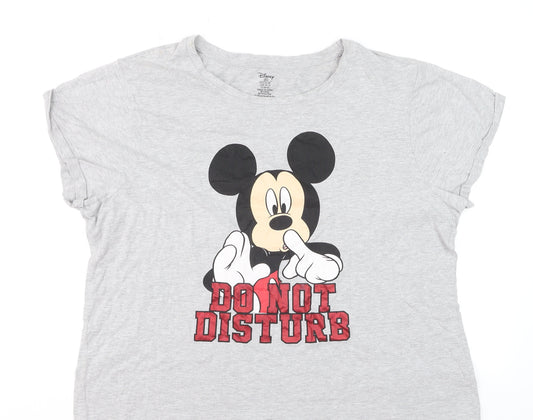 Disney Women's Grey Mickey Mouse Graphic T-Shirt XL Casual Cotton Top