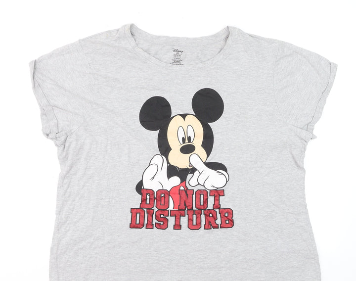 Disney Women's Grey Mickey Mouse Graphic T-Shirt XL Casual Cotton Top