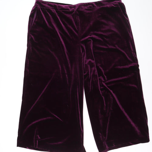Monsoon Women’s Purple Velvet Cropped Wide-Leg Trousers Size 2XL