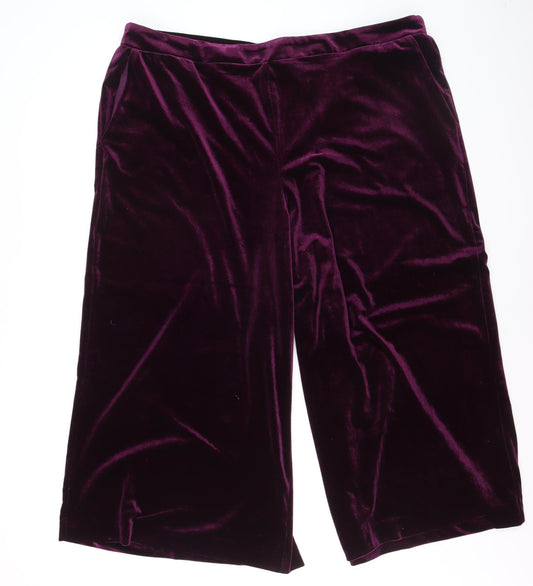 Monsoon Women’s Purple Velvet Cropped Wide-Leg Trousers Size 2XL