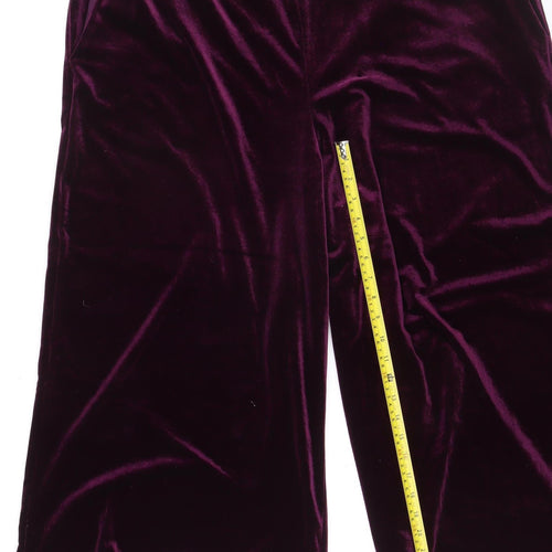 Monsoon Women’s Purple Velvet Cropped Wide-Leg Trousers Size 2XL