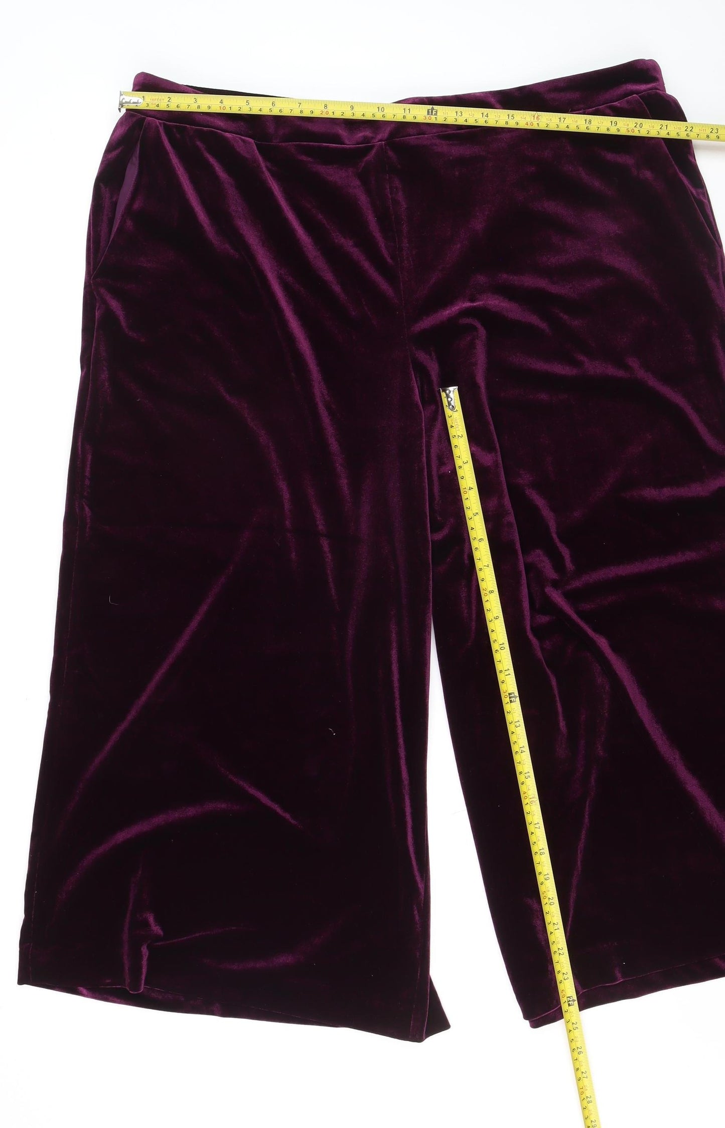 Monsoon Women’s Purple Velvet Cropped Wide-Leg Trousers Size 2XL