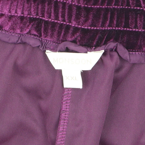 Monsoon Women’s Purple Velvet Cropped Wide-Leg Trousers Size 2XL