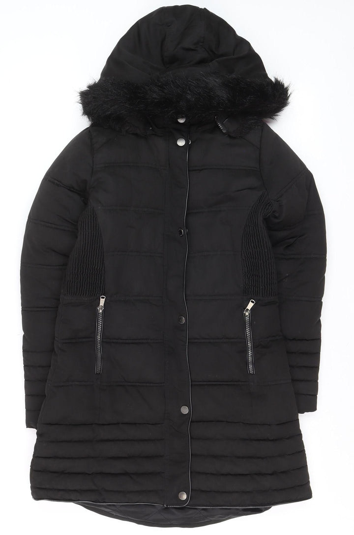 Firetrap Girls Black Long Hooded Puffer Coat 11-12 Years Faux Fur Trim
