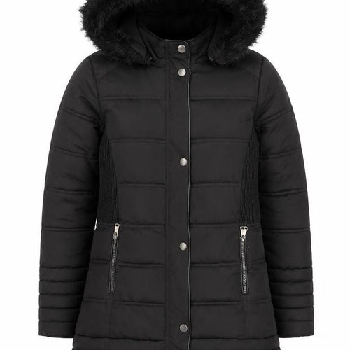 Firetrap Girls Black Long Hooded Puffer Coat 11-12 Years Faux Fur Trim
