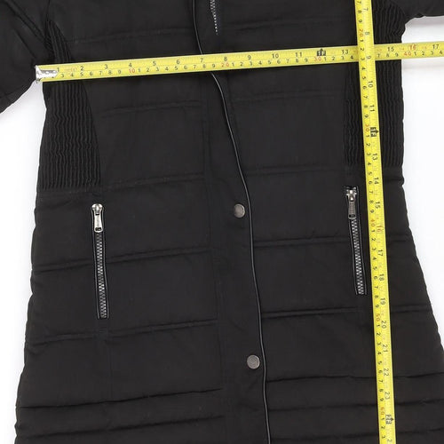Firetrap Girls Black Long Hooded Puffer Coat 11-12 Years Faux Fur Trim