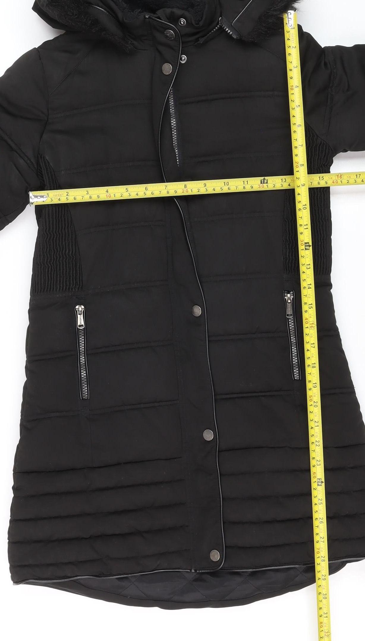 Firetrap Girls Black Long Hooded Puffer Coat 11-12 Years Faux Fur Trim