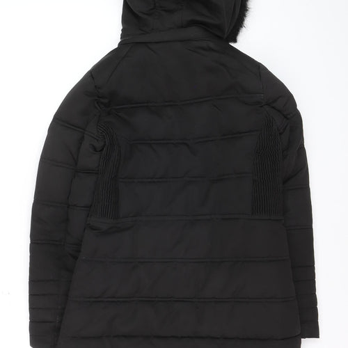 Firetrap Girls Black Long Hooded Puffer Coat 11-12 Years Faux Fur Trim