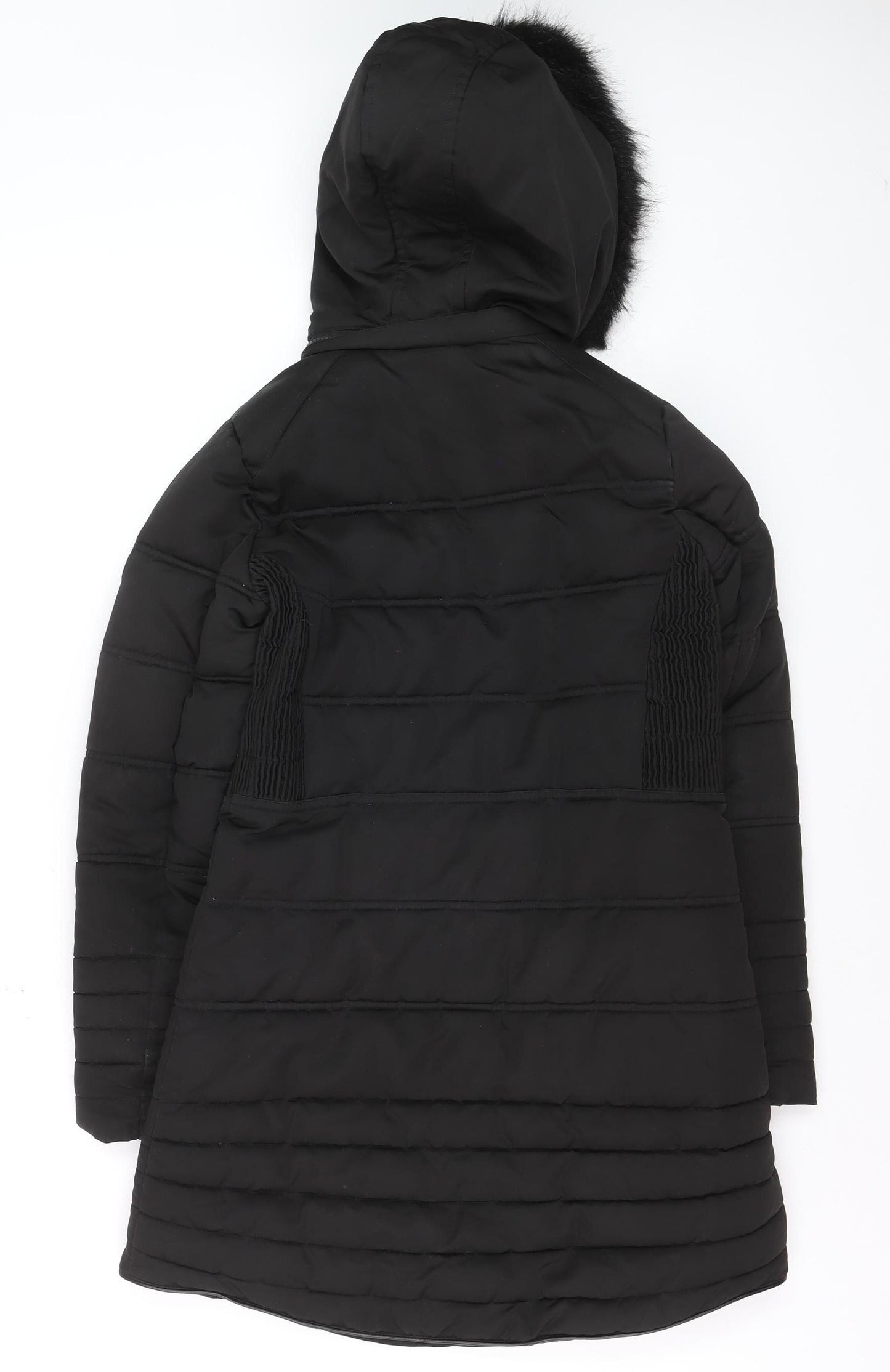 Firetrap Girls Black Long Hooded Puffer Coat 11-12 Years Faux Fur Trim