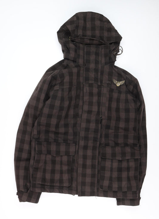 Animal Men Brown Check Hooded Parka Jacket Size M Water Resistant