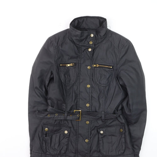 Oasis Women's Black Belted Military Jacket Size S