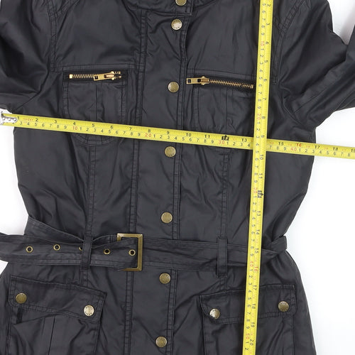 Oasis Women's Black Belted Military Jacket Size S