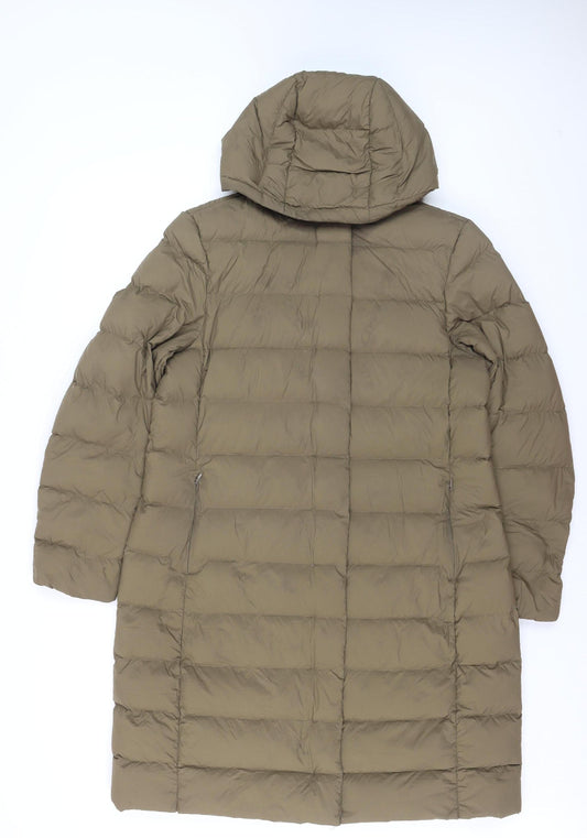 Marks and Spencer Women’s Brown Long Puffer Coat Size 14 Hooded Down Filled