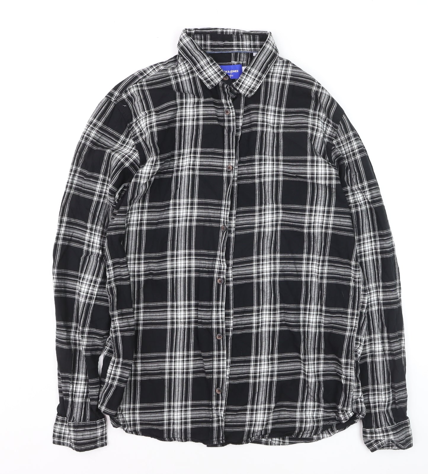 Jack & Jones Men's Black Check Cotton Long Sleeve Shirt L