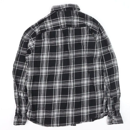 Jack & Jones Men's Black Check Cotton Long Sleeve Shirt L