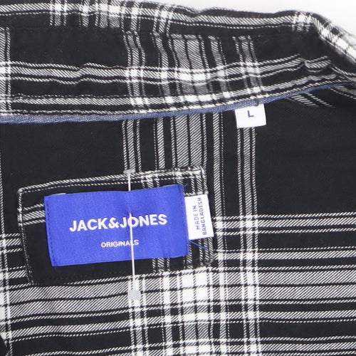 Jack & Jones Men's Black Check Cotton Long Sleeve Shirt L