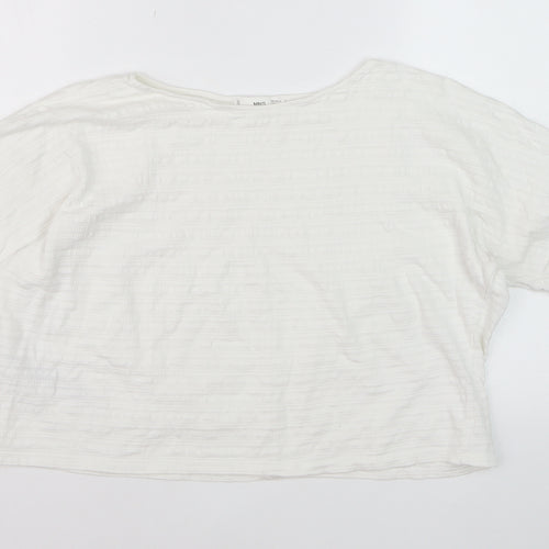 Mango Women's White XS Relaxed Cotton Blend Short Sleeve T-Shirt