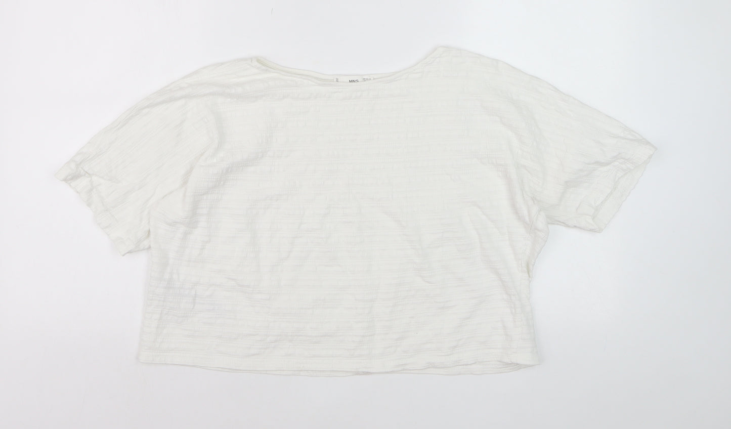 Mango Women's White XS Relaxed Cotton Blend Short Sleeve T-Shirt