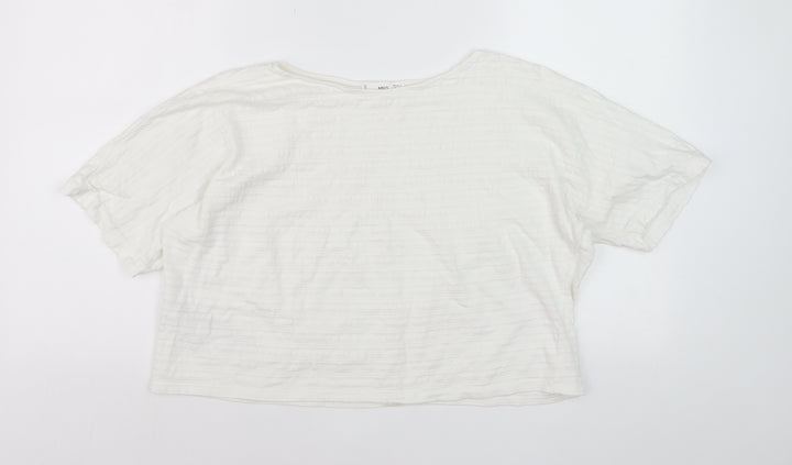 Mango Women's White XS Relaxed Cotton Blend Short Sleeve T-Shirt