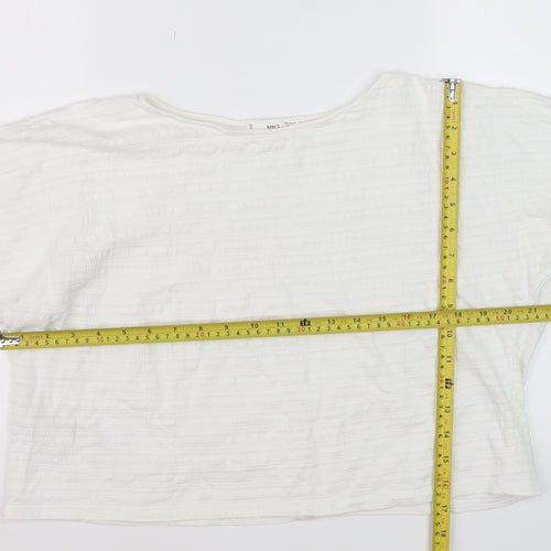 Mango Women's White XS Relaxed Cotton Blend Short Sleeve T-Shirt