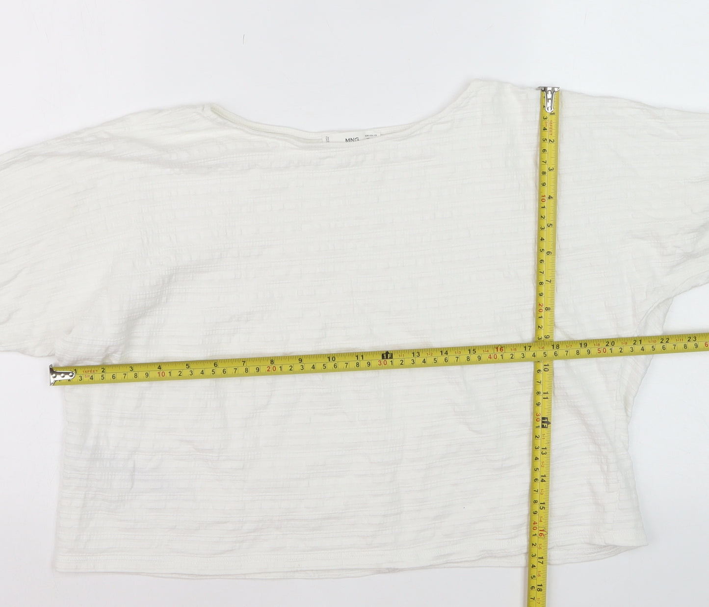 Mango Women's White XS Relaxed Cotton Blend Short Sleeve T-Shirt