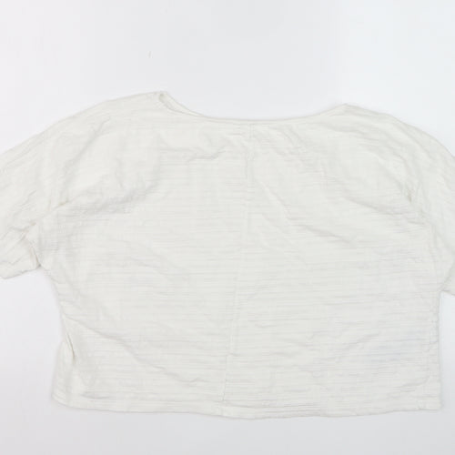 Mango Women's White XS Relaxed Cotton Blend Short Sleeve T-Shirt