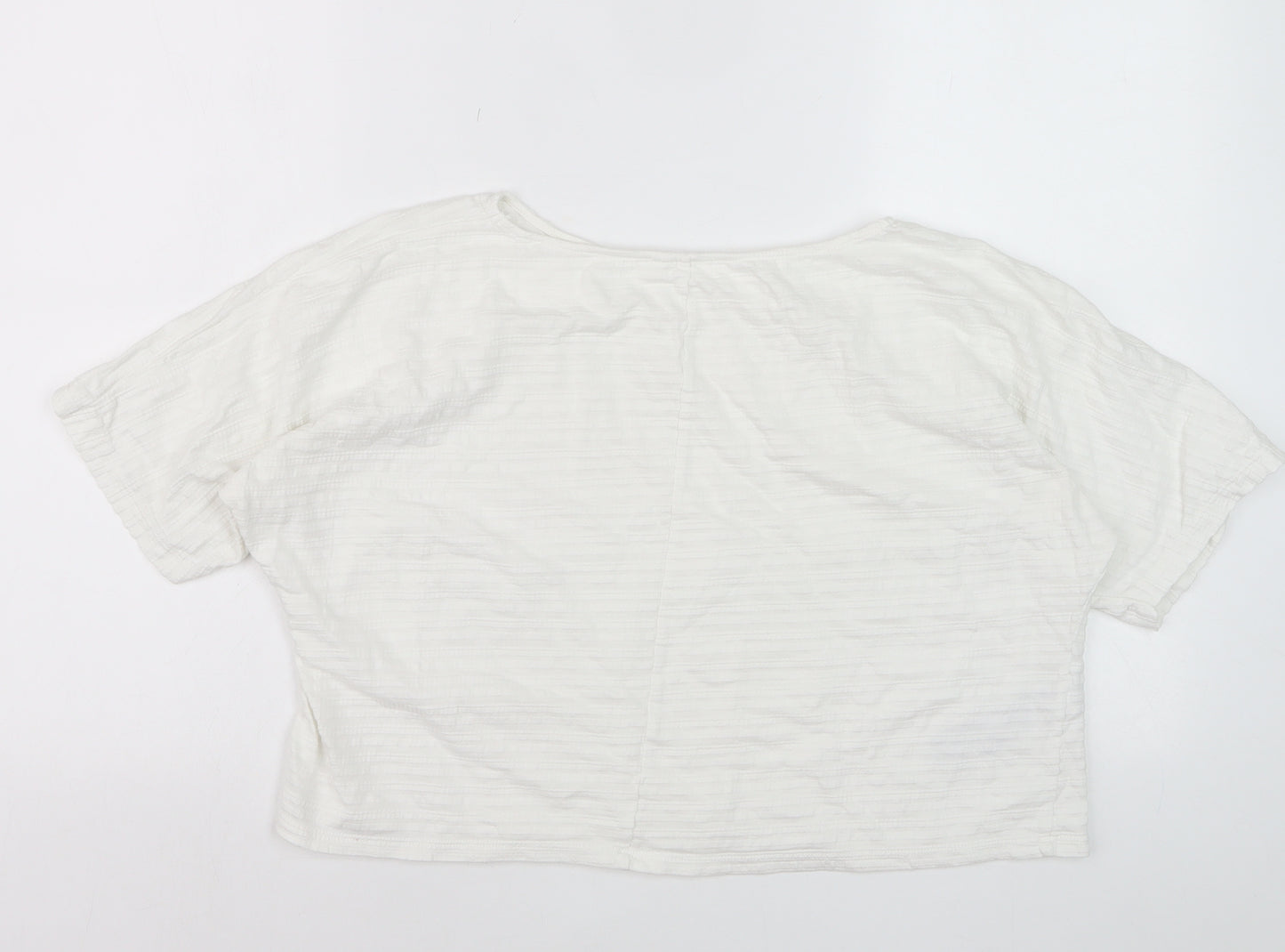 Mango Women's White XS Relaxed Cotton Blend Short Sleeve T-Shirt