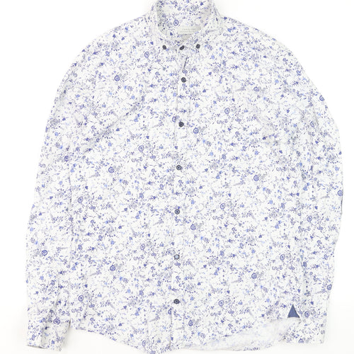 Zara Man Slim Fit White Floral Button-Up Shirt Men's Medium