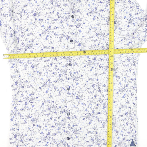 Zara Man Slim Fit White Floral Button-Up Shirt Men's Medium